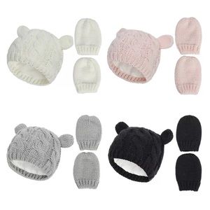 Baby Teddy Bear Cable Knit Hat and Gloves Set